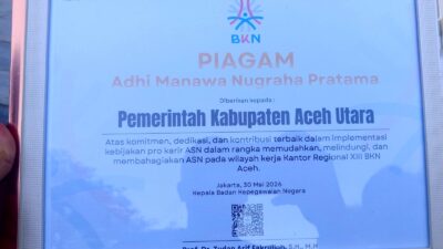 Pemkab Aceh Utara Raih Penghargaan Adhi Manawa Nugraha Pratama dari BKN